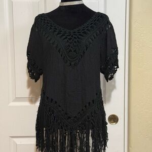 Elegant Black Crochet Tunic Top